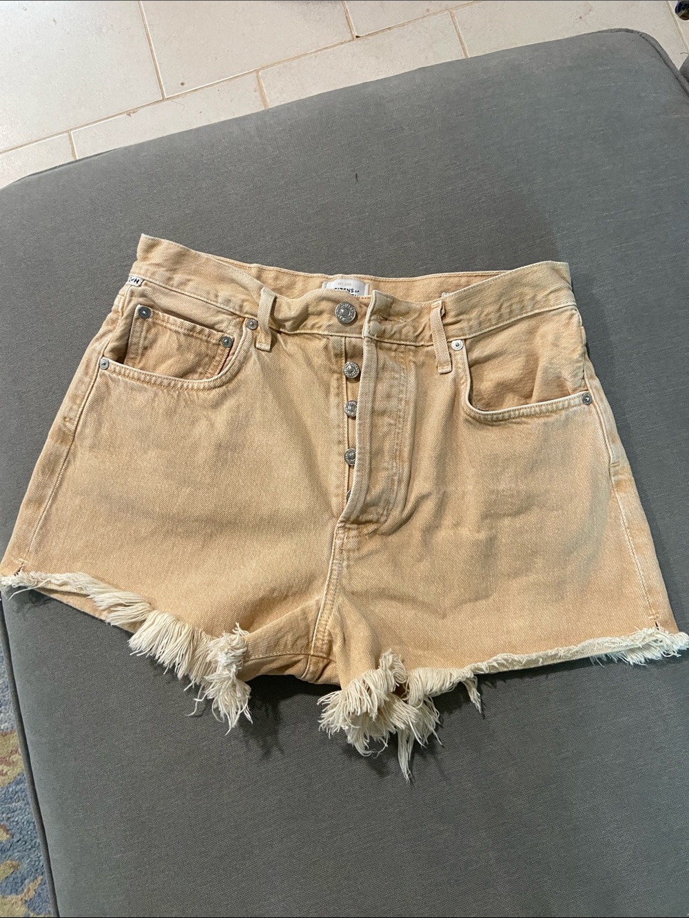 Citizens Of Humanity Tan Frayed Hem Denim Shorts